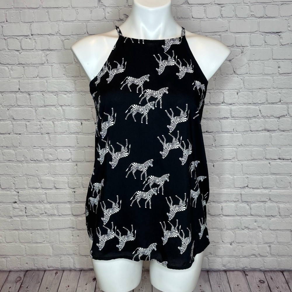 Old Navy Black and White Zebra Tank Top with Spaghetti Straps Size S
